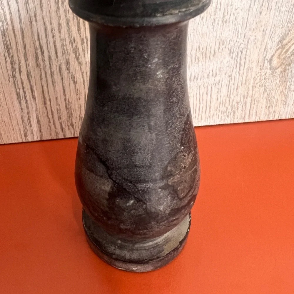 Vintage Black Soapstone Candlestick Holder Hand Carved Stone Taper Pillar 6.5